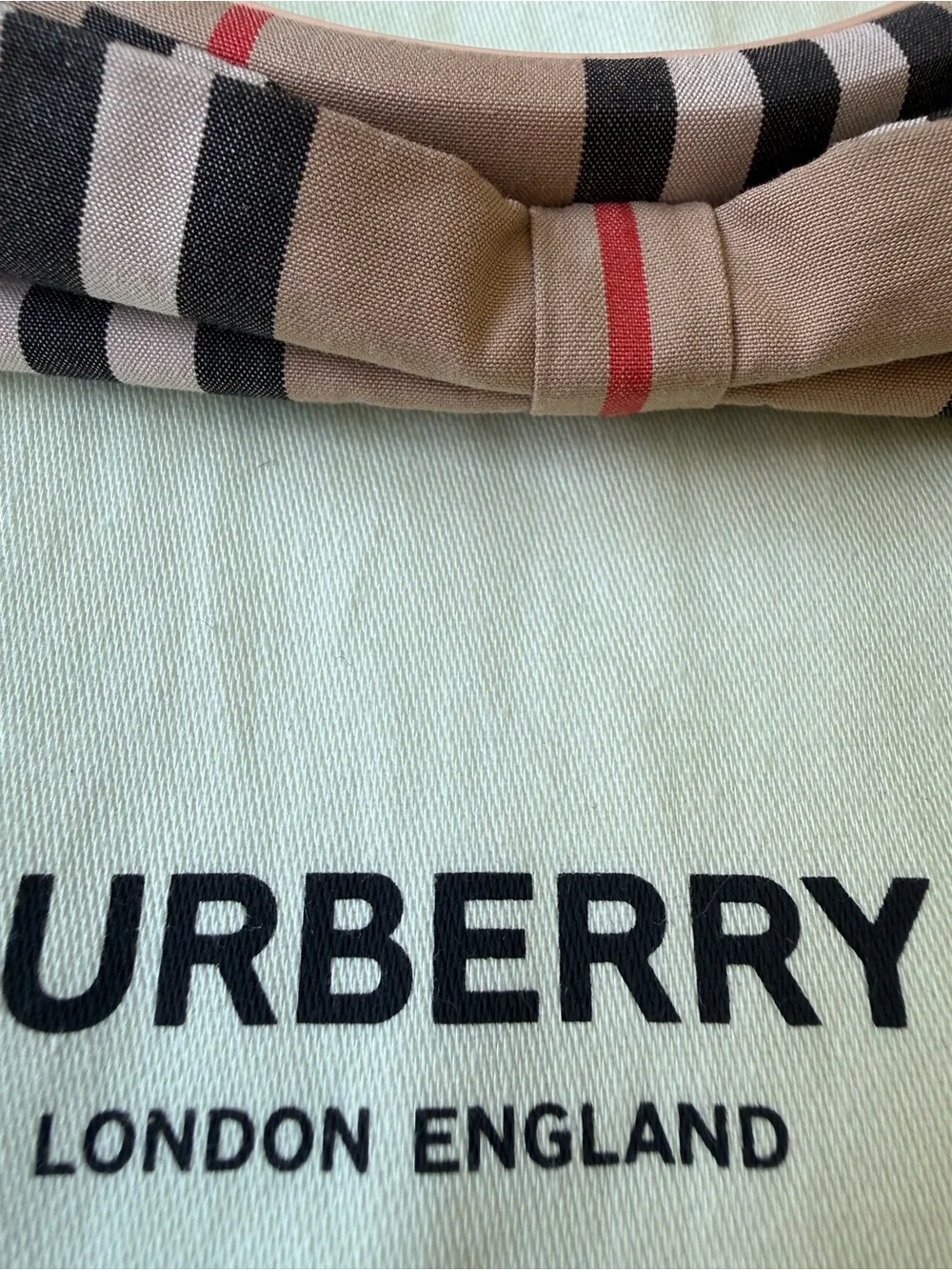Burberry Pink & Beige Plaid Headband with Bow Accent